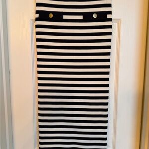 Michael Kors Black and White Striped Pencil Skirt with Gold Accent